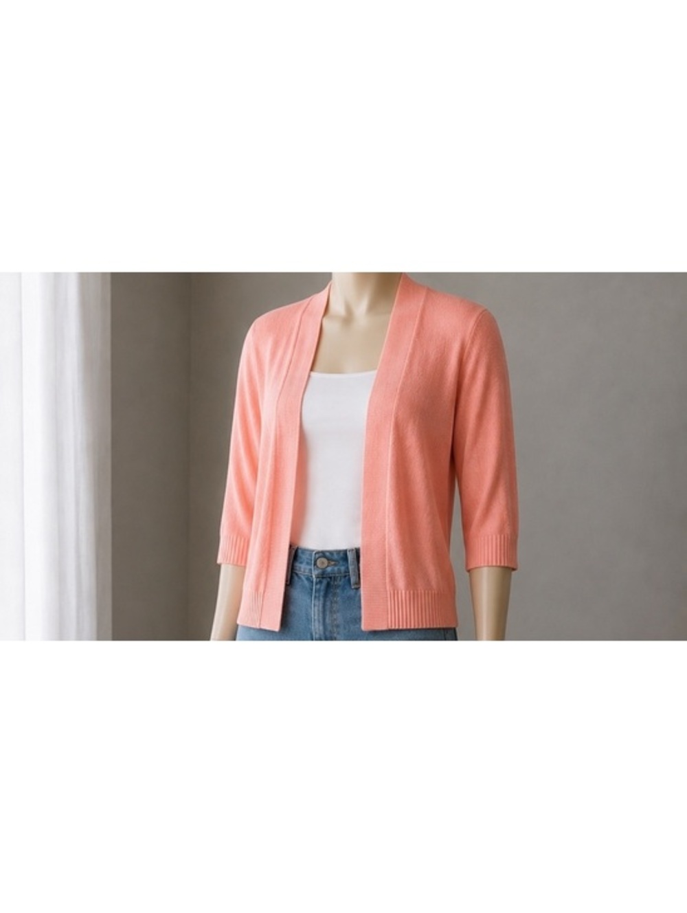 Cielo Women’s Coral Pink Open Front Cardigan Sweater 3/4 Sleeve Size XL